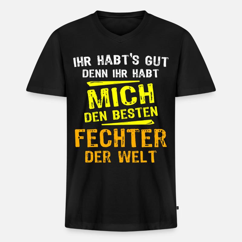Fechter Geschenk - Männer Premium Bio T-Shirt mit V-Ausschnitt - Schwarz