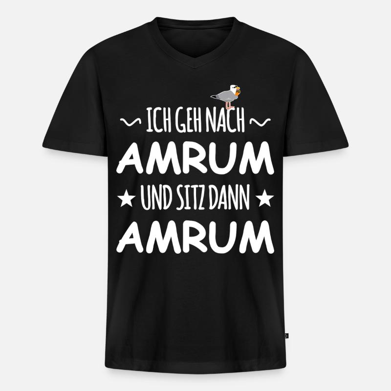 Amrum mit Schnaps Möwe - Männer Premium Bio T-Shirt mit V-Ausschnitt - Schwarz