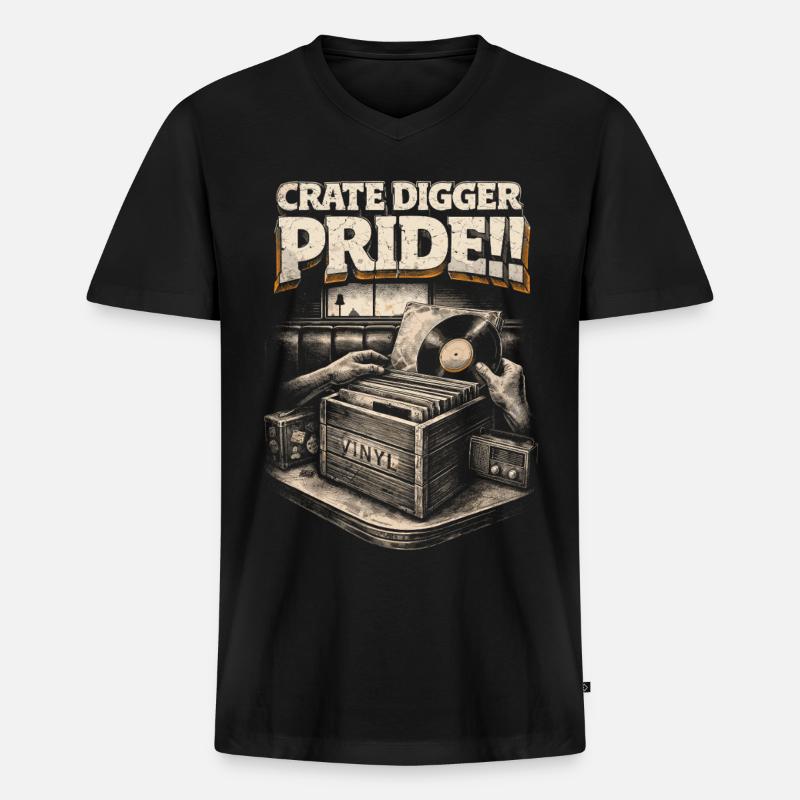 Vinyl Sammler Schallplatten Crate Digger Pride - Männer Premium Bio T-Shirt mit V-Ausschnitt - Schwarz