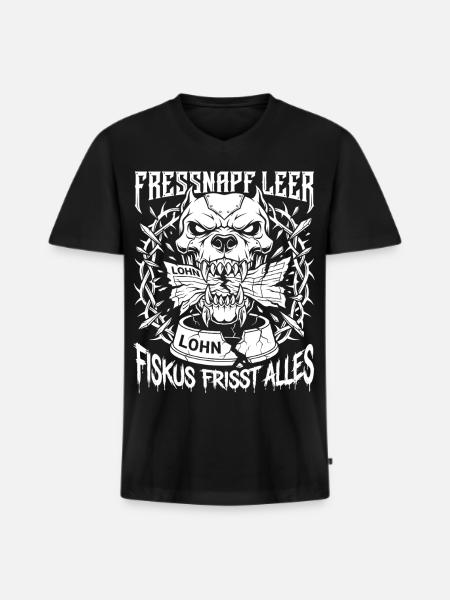 Fressnapf Leer, Fiskus Frisst Alles - Männer Premium Bio T-Shirt mit V-Ausschnitt - Schwarz