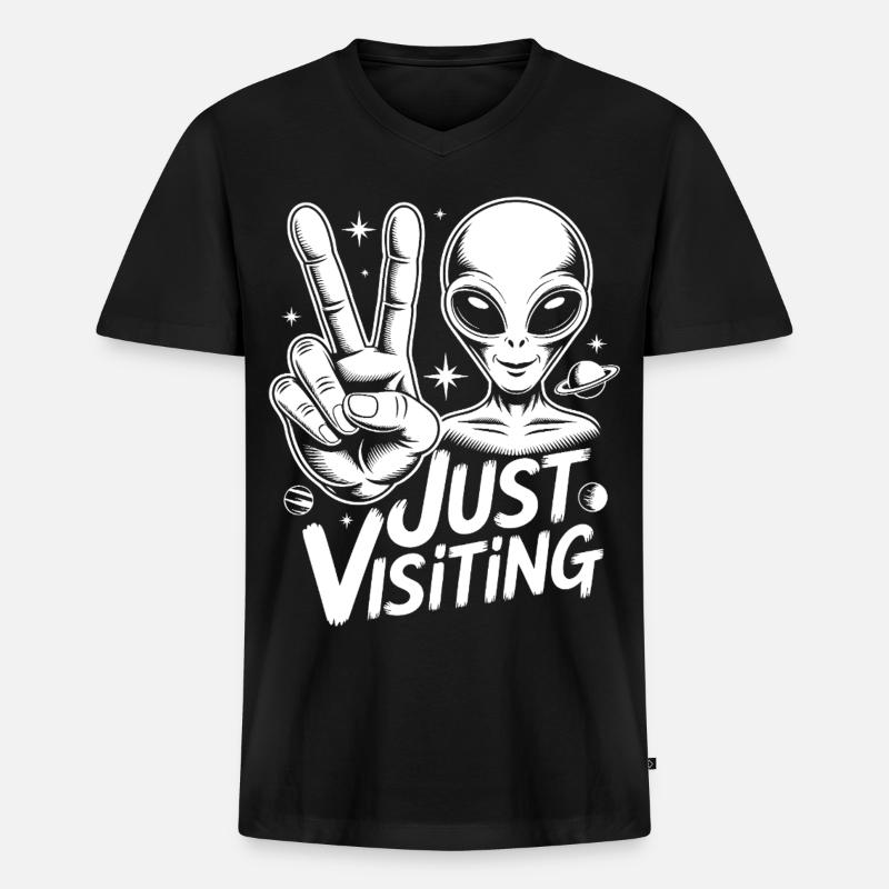 Alien Peace Visitor - Männer Premium Bio T-Shirt mit V-Ausschnitt - Schwarz
