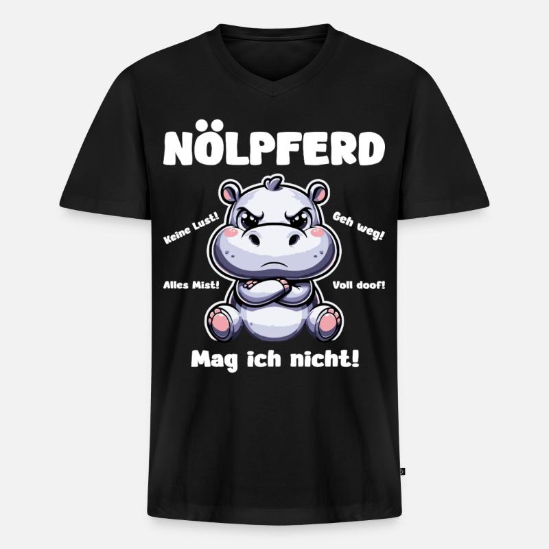 Nölpferd - Männer Premium Bio T-Shirt mit V-Ausschnitt - Schwarz