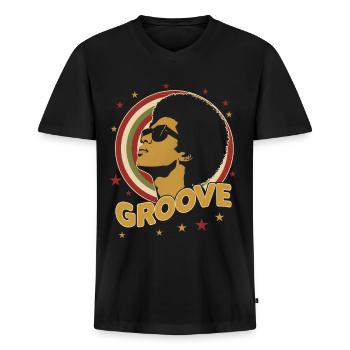 Style Funk Afro Soul des années 70 Rétro Vintage Groove - T-shirt encolure en V Premium bio Homme - noir - Devant - Nico (187cm)