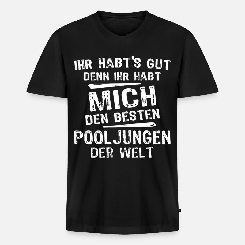 Pooljunge - Männer Premium Bio T-Shirt mit V-Ausschnitt - Schwarz