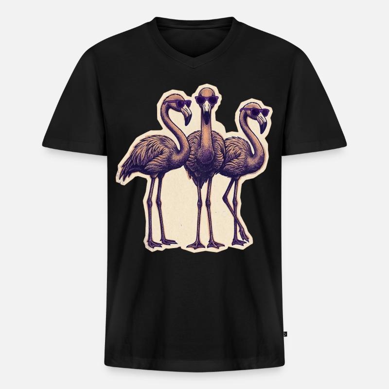 Flamingos Mit Sonnenbrille - Männer Premium Bio T-Shirt mit V-Ausschnitt - Schwarz