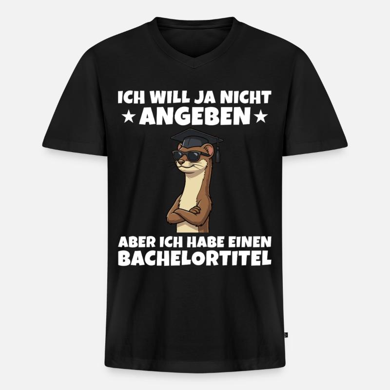 Bachelortitel geschafft Wiesel Studium Abschluss - Männer Premium Bio T-Shirt mit V-Ausschnitt - Schwarz