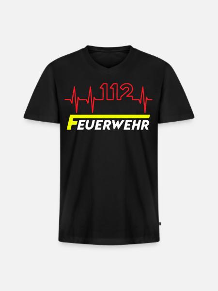 Feuewehr 112 - Männer Premium Bio T-Shirt mit V-Ausschnitt - Schwarz