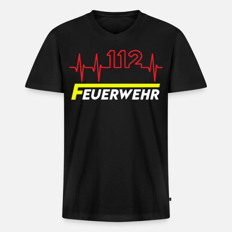 Feuewehr 112 - Männer Premium Bio T-Shirt mit V-Ausschnitt - Schwarz