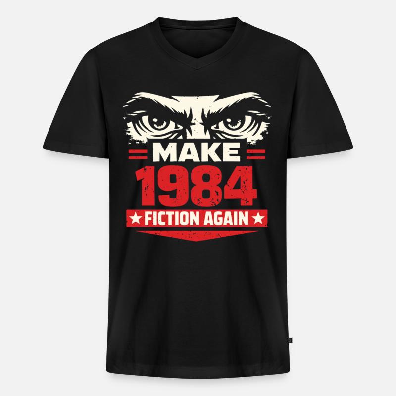 Make 1984 Fiction Again - Männer Premium Bio T-Shirt mit V-Ausschnitt - Schwarz