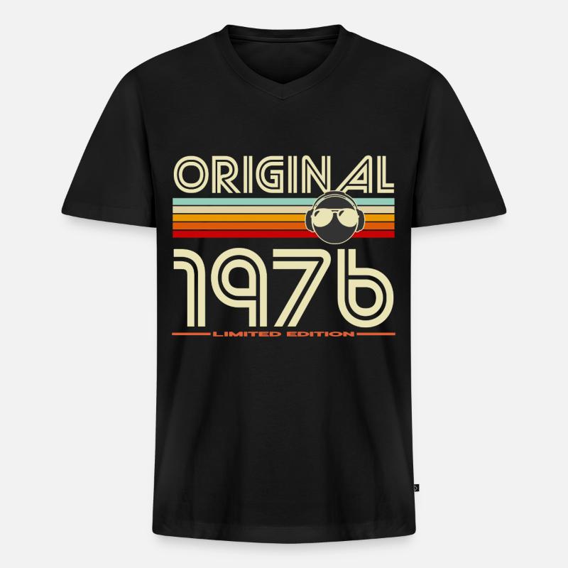Originale Retro-Kopfhörer von 1976 - Männer Premium Bio T-Shirt mit V-Ausschnitt - Schwarz
