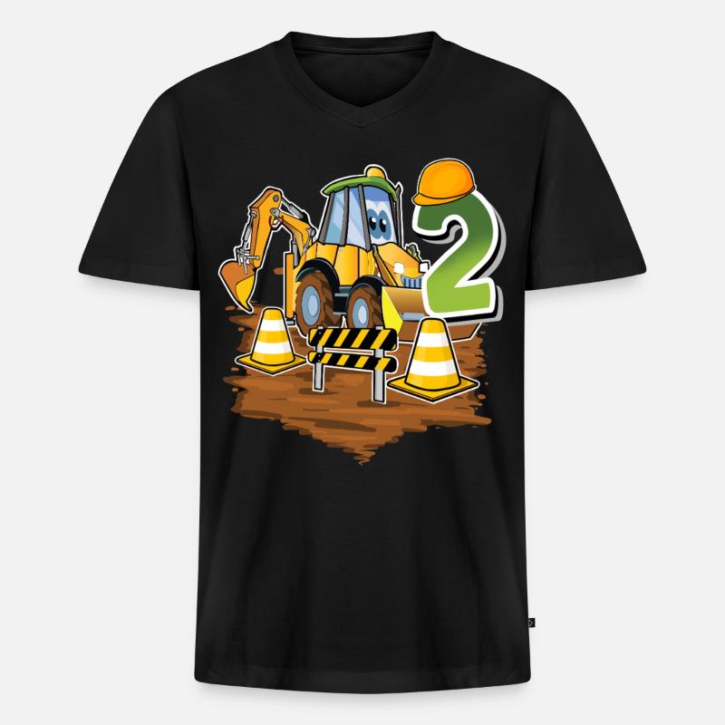 2 Bagger 2. Geburtstag - Männer Premium Bio T-Shirt mit V-Ausschnitt - Schwarz