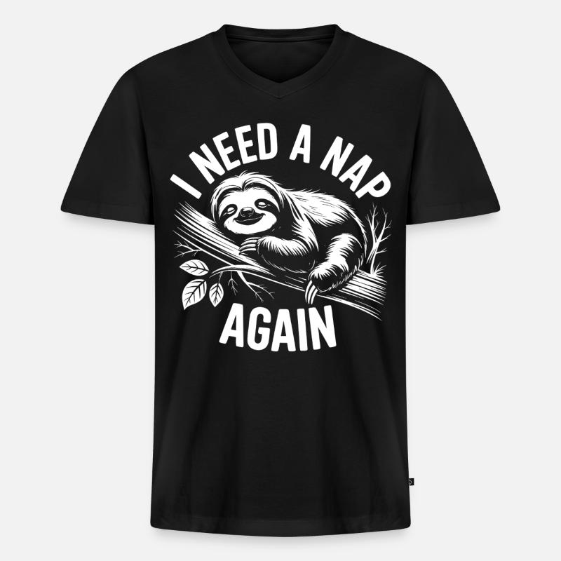 Faultier Schlafmodus am Ast - Männer Premium Bio T-Shirt mit V-Ausschnitt - Schwarz