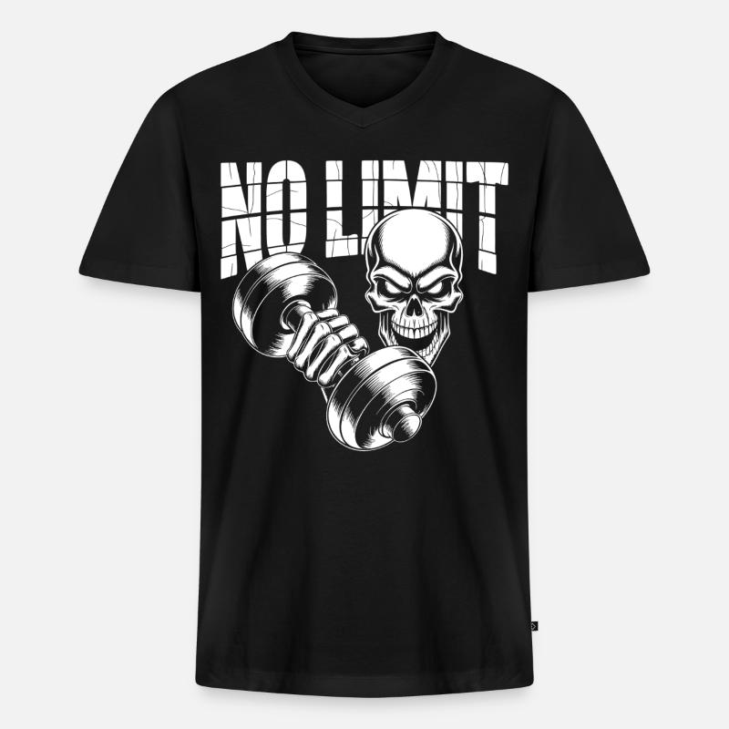 No Limit Skull Bodybuilding - Männer Premium Bio T-Shirt mit V-Ausschnitt - Schwarz