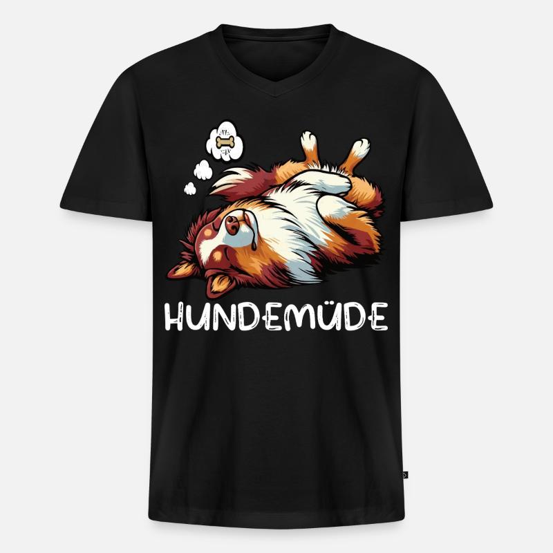 Hundemüde Australian Shepherd Aussie Aussiehalter - Männer Premium Bio T-Shirt mit V-Ausschnitt - Schwarz