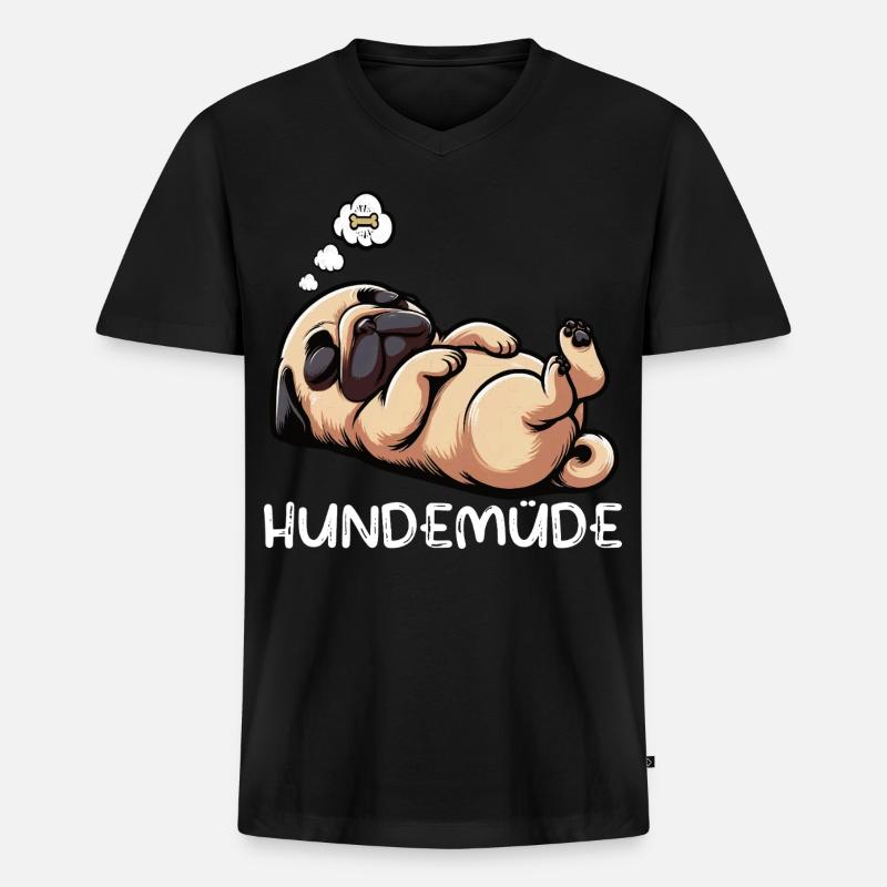 Hundemüde Mops Möpse Mopsbesitzer Mopsliebhaber - Männer Premium Bio T-Shirt mit V-Ausschnitt - Schwarz