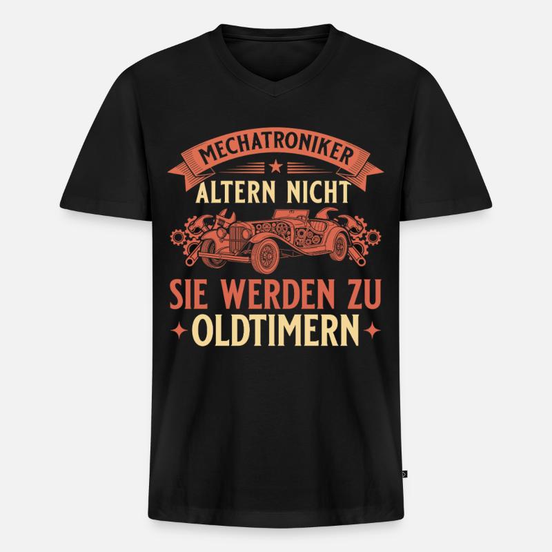 Mechatroniker Altern Nicht - Oldtimer Geschenk - Männer Premium Bio T-Shirt mit V-Ausschnitt - Schwarz