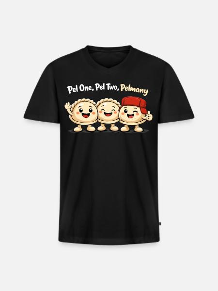 Pel One, Pel Two, Pelmany – Pelmeni Friends - Men's Premium Organic T-shirt with V-neck - black