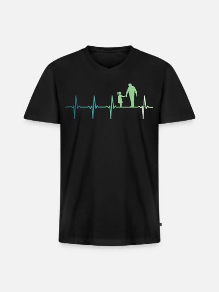 Père et fille battement de coeur papa et fillette - T-shirt encolure en V Premium bio Homme - noir