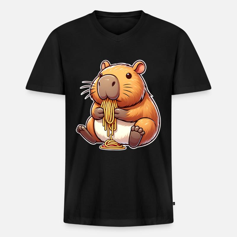 Capybara Pasta - Männer Premium Bio T-Shirt mit V-Ausschnitt - Schwarz