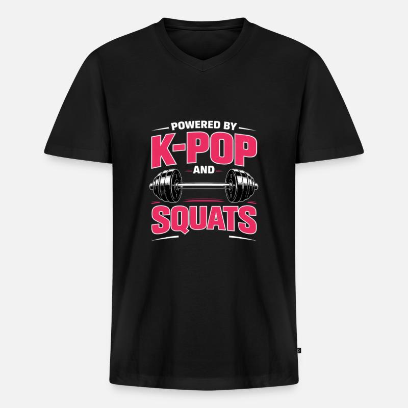Powered By K Pop And Squats - Männer Premium Bio T-Shirt mit V-Ausschnitt - Schwarz
