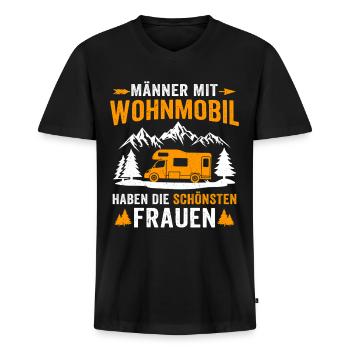 Männer mit Wohnmobil haben die schönsten Frauen  - Männer Premium Bio T-Shirt mit V-Ausschnitt - Schwarz - Vorne - Nico (187cm)