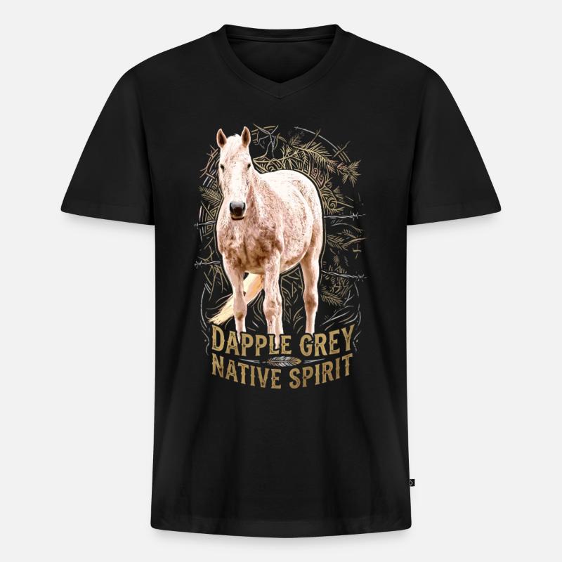 Dapple Grey Native Spirit Pferd Illustration - Männer Premium Bio T-Shirt mit V-Ausschnitt - Schwarz