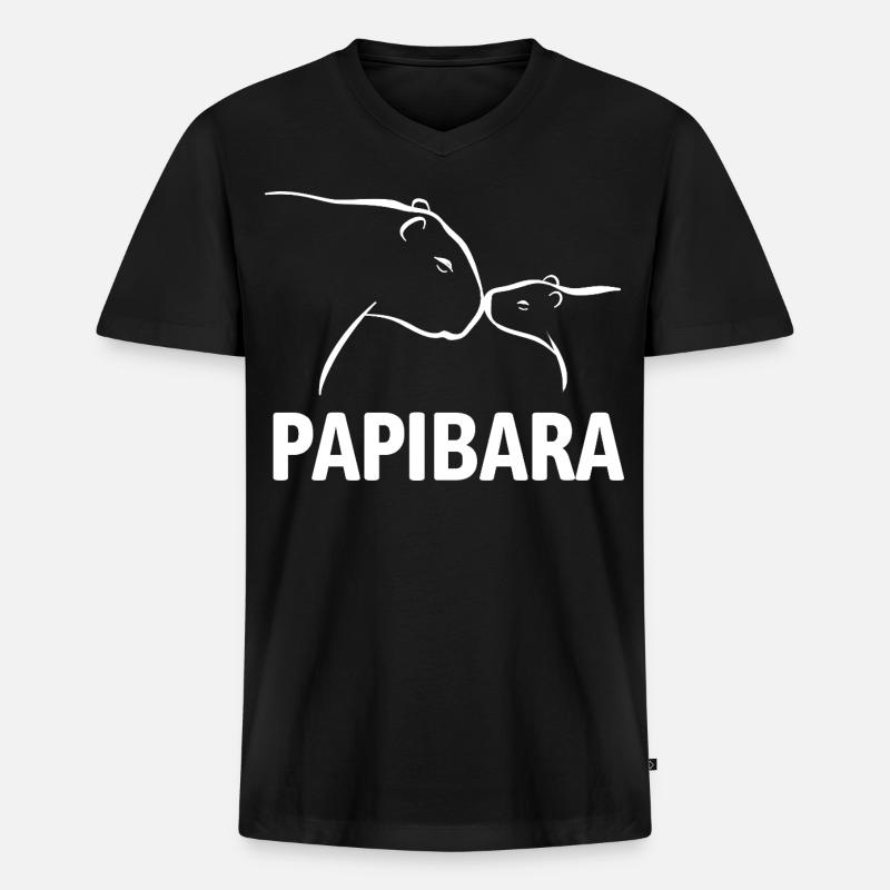 Papibara - Capybara Vater und Kind - Männer Premium Bio T-Shirt mit V-Ausschnitt - Schwarz