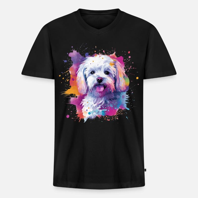 Maltesische bunte Hunde-Splash-Kunst - Männer Premium Bio T-Shirt mit V-Ausschnitt - Schwarz