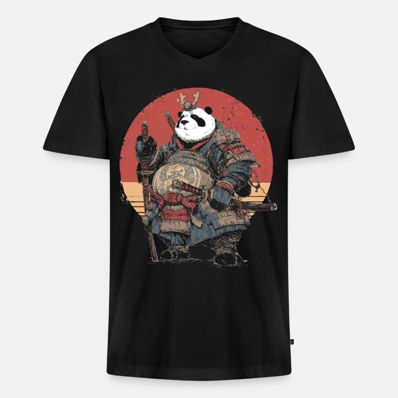 Panda-Samurai in robuster Rüstung - Männer Premium Bio T-Shirt mit V-Ausschnitt - Schwarz