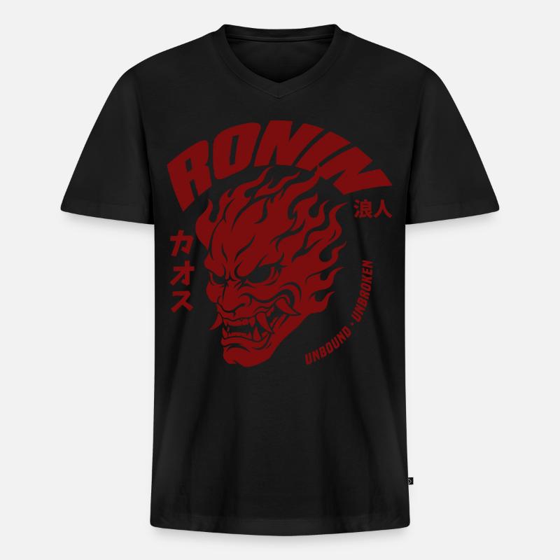 Ronin Oni Biker  - Männer Premium Bio T-Shirt mit V-Ausschnitt - Schwarz