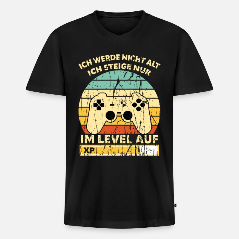 Levelaufstieg Retro Controller Geburtstag - Männer Premium Bio T-Shirt mit V-Ausschnitt - Schwarz