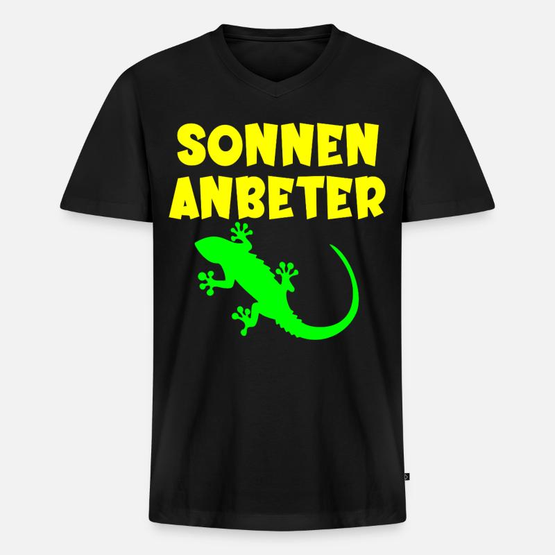 Sonnenanbeter Eidechse - Sommer Sonne - Männer Premium Bio T-Shirt mit V-Ausschnitt - Schwarz