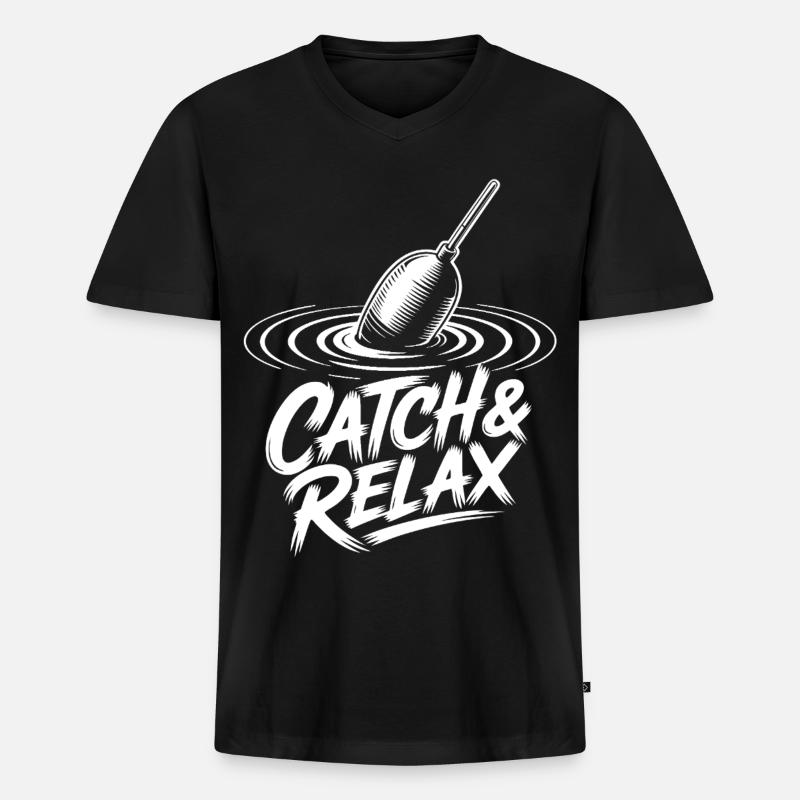 Catch & Relax - Männer Premium Bio T-Shirt mit V-Ausschnitt - Schwarz
