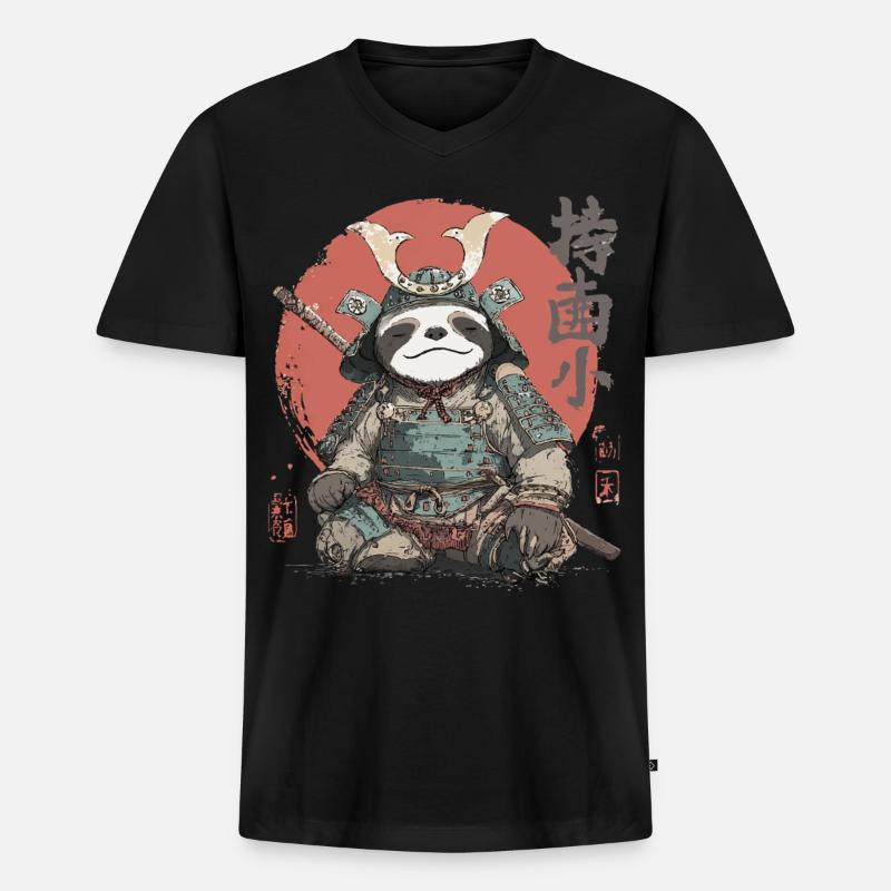 Faultier-Samurai-Rüstung - Männer Premium Bio T-Shirt mit V-Ausschnitt - Schwarz