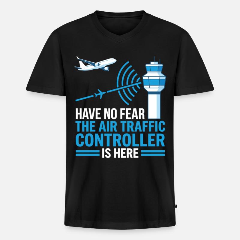 Air Traffic Controller Fluglotse Geschenk - Männer Premium Bio T-Shirt mit V-Ausschnitt - Schwarz