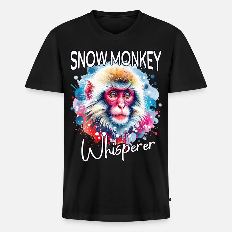 Schneeaffe Flüsterer - Männer Premium Bio T-Shirt mit V-Ausschnitt - Schwarz