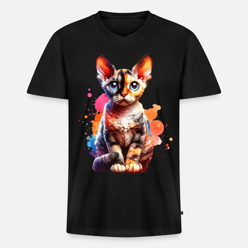 Devon Rex Geschenk - Männer Premium Bio T-Shirt mit V-Ausschnitt - Schwarz