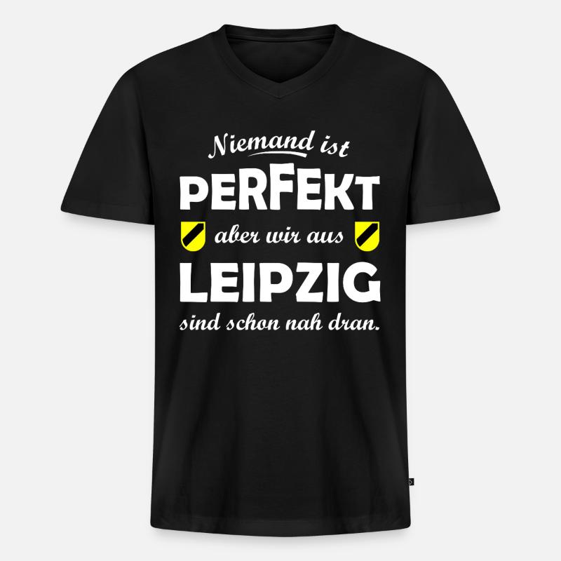 Leipzig nah am Perfekt - Männer Premium Bio T-Shirt mit V-Ausschnitt - Schwarz