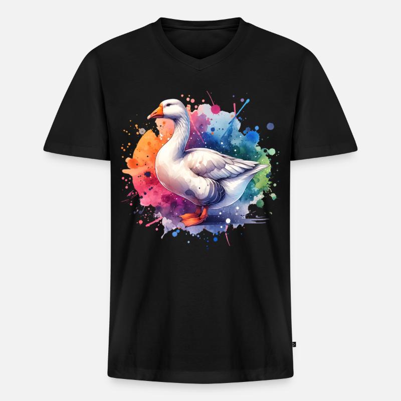 Pilgrim Gans Geschenk - Männer Premium Bio T-Shirt mit V-Ausschnitt - Schwarz