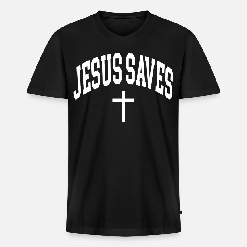 Jesus Saves - Männer Premium Bio T-Shirt mit V-Ausschnitt - Schwarz