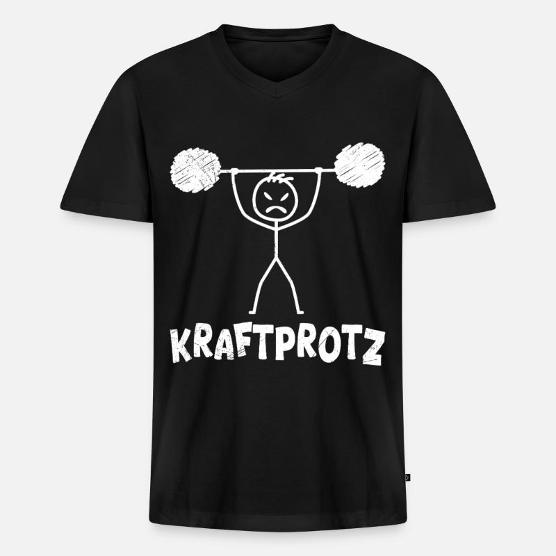 Strichmännchen KRAFTPROTZ Lustiges - Männer Premium Bio T-Shirt mit V-Ausschnitt - Schwarz