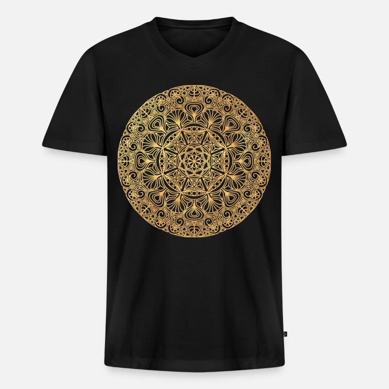 Jugendstil  Mandala - gold - Männer Premium Bio T-Shirt mit V-Ausschnitt - Schwarz