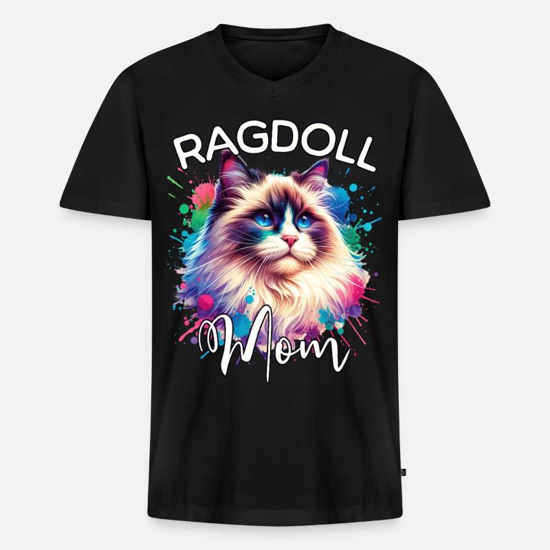 Ragdoll Katze Mama - Männer Premium Bio T-Shirt mit V-Ausschnitt - Schwarz