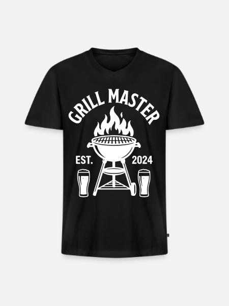 GRILL MASTER EST 2024 Grillmeister - Men's Premium Organic T-shirt with V-neck - black
