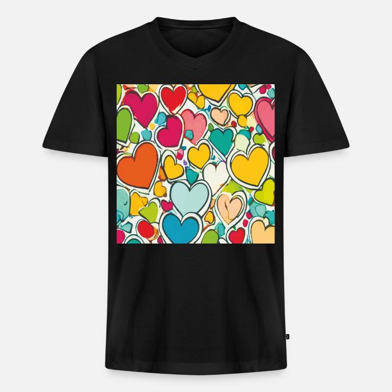 Herz als Aquarell - Männer Premium Bio T-Shirt mit V-Ausschnitt - Schwarz