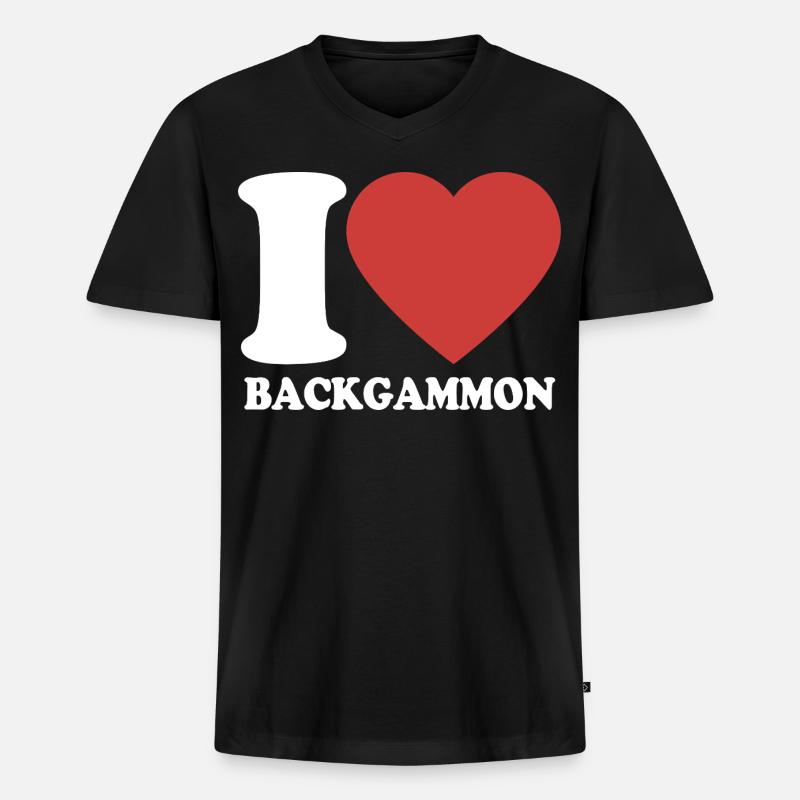 I love Backgammon | Brettspiel | Geschenk - Männer Premium Bio T-Shirt mit V-Ausschnitt - Schwarz
