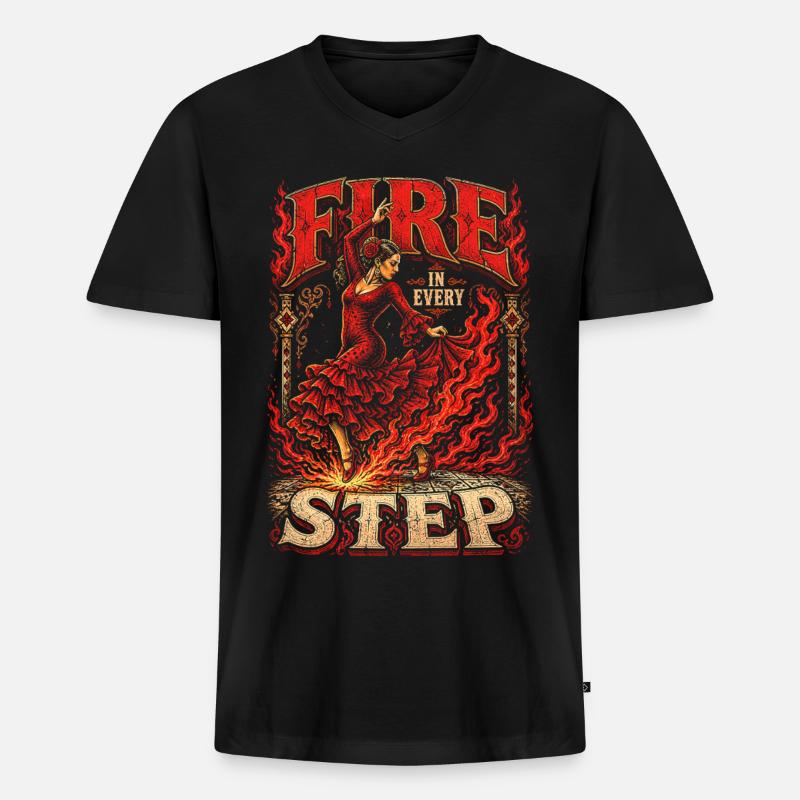 Flamenco Fire In Every Step - Männer Premium Bio T-Shirt mit V-Ausschnitt - Schwarz