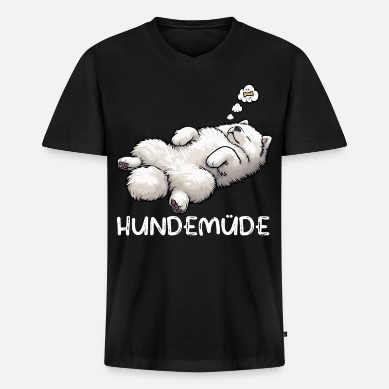Hundemüde Samojede Samojedenbesitzer Samojedenhund - Männer Premium Bio T-Shirt mit V-Ausschnitt - Schwarz