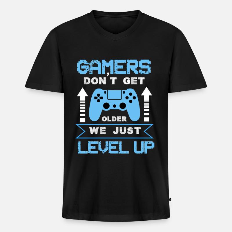 Gamers_dont_get_old_we_just_level_up - Männer Premium Bio T-Shirt mit V-Ausschnitt - Schwarz