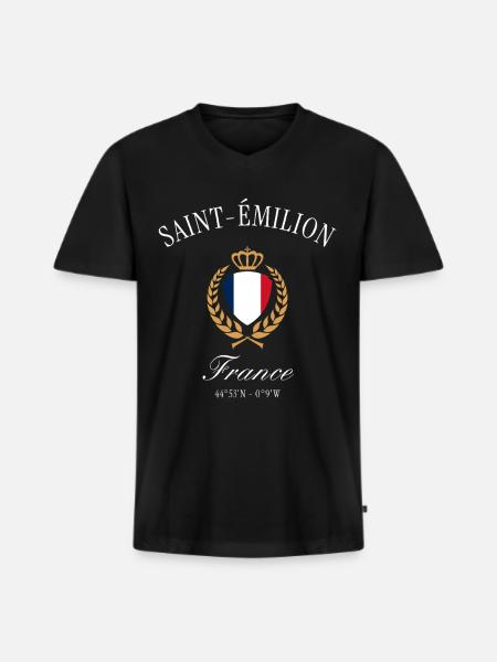 Saint-Émilion Frankreich Wappen – Reise Souvenir - Männer Premium Bio T-Shirt mit V-Ausschnitt - Schwarz